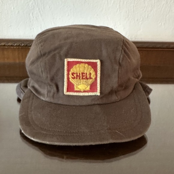 Vintage‎ Shell Oil Gasoline Brown Cap With Ear Flaps Hat